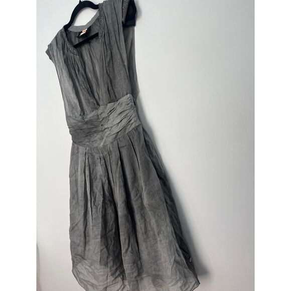 Boss Orange Gray Dress Women 6 Pleated Sheer Cap Sleeve Embellished‎ Waist - Picture 10 of 10